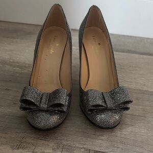 Kate Spade Glitter Bow Heels - Silver